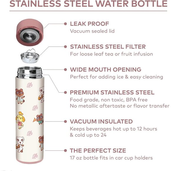 Animal Crossing - 17oz Insulated Stainless Steel - Leak Proof Water Bottle - Picture 3 of 6